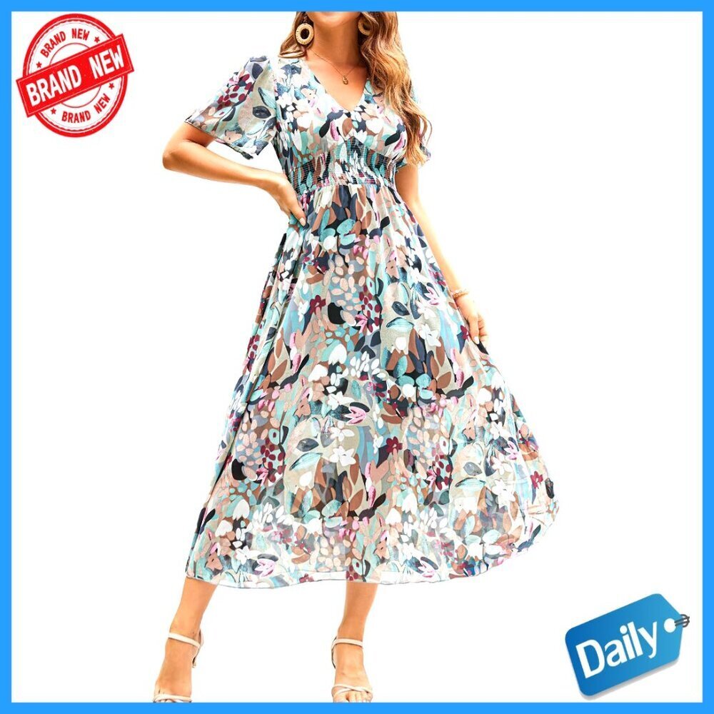 Floral Maxi Dress V Neck Empire Waist Chiffon Summer Wedding Guest